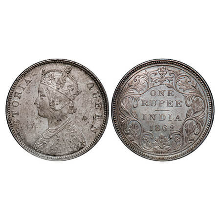 Victoria Queen, Silver, Rupee, 1862, Bombay Mint, B/II/2/0, With initial 'J', Die doubling