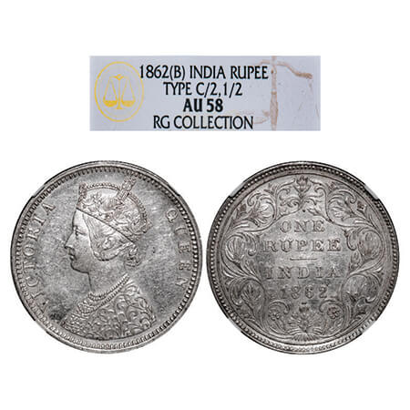 Victoria Queen, Silver, Rupee, 1862, Bombay Mint, C/II/1/2. GK 360. NGC Slabbed AU 58. Ver