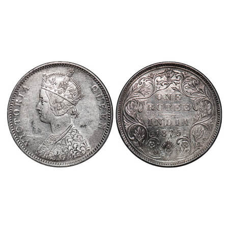 Victoria Queen, Silver, Rupee, 1875, Bombay Mint, A2/II, Dot, Top stroke of numeral 5 long
