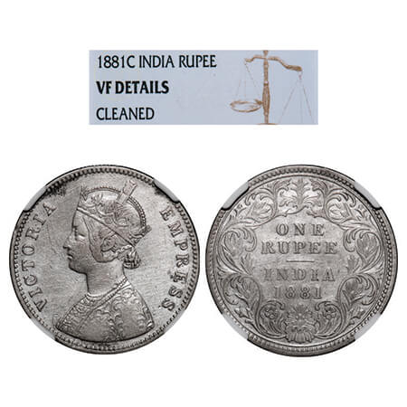Victoria Empress, Silver, Rupee, 1881, Calcutta Mint, A1/I, 'C' incused. GK 471, F. Prid 1