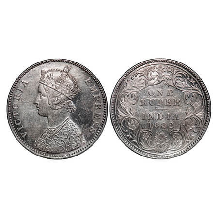 Victoria Empress, Silver, Rupee, 1882, Bombay Mint, A3/I, Dot, Ghost on Rev. GK 474, F. Pr
