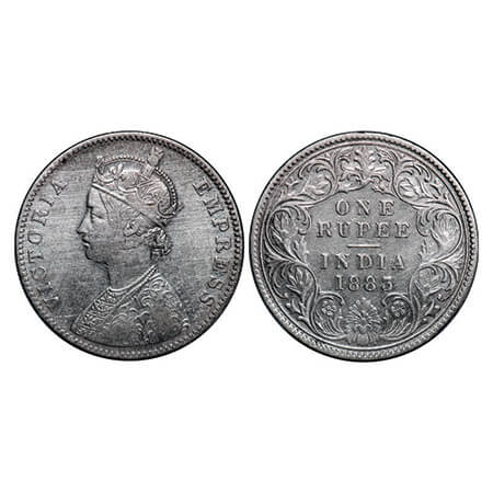 Victoria Empress, Silver, Rupee, 1883, Bombay Mint, A3/I, 'B' raised. GK 482, F. Prid 164.