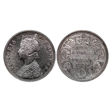 Victoria Empress, Silver, Rupee, 1885, Bombay Mint, A3/II(i), 'B' raised, Top stroke of nu