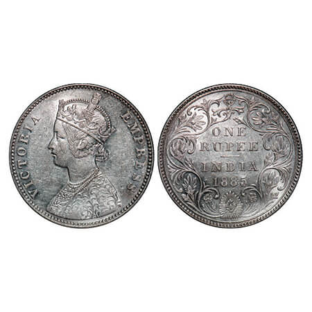 Victoria Empress, Silver, Rupee, 1885, Bombay Mint, A3/II(i), 'B' raised, Top stroke of nu