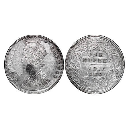 Victoria Empress, Silver, Rupee, 1885, Calcutta Mint, A1/I, 'C' incused, Top stroke of num