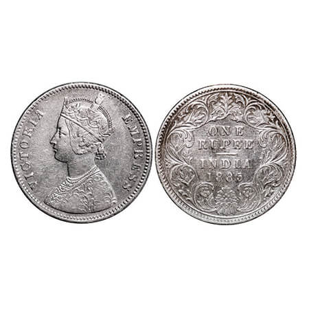 Victoria Empress, Silver, Rupee, 1885, Calcutta Mint, A1/I, 'C' incused, Top stroke of num