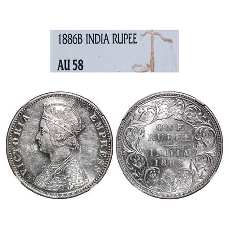 Victoria Empress, Silver, Rupee, 1886, Bombay Mint, C2/I(i), 'B' incused, Die rotation on 