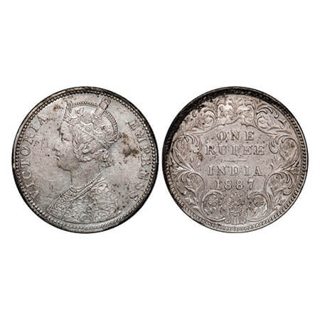 Victoria Empress, Silver, Rupee, 1887, Bombay Mint, C2/I(ii), 'B' raised. GK 533, F. Prid 