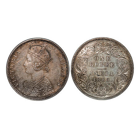 Victoria Empress, Silver, Rupee, 1888, Bombay Mint, C2/I, 'B' raised. GK 551, F. Prid 174.
