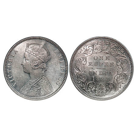 Victoria Empress, Silver, Rupee, 1888, Bombay Mint, C2/I, 'B' raised. GK 551, F. Prid 174.