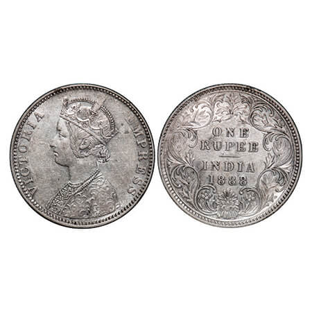 Victoria Empress, Silver, Rupee, 1888, Bombay Mint, C2/I(ii), 'B' raised. GK 552, F. Prid 