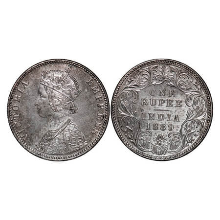 Victoria Empress, Silver, Rupee, 1889, Bombay Mint, C2/I, 'B' incused. GK 564, F. Prid 177