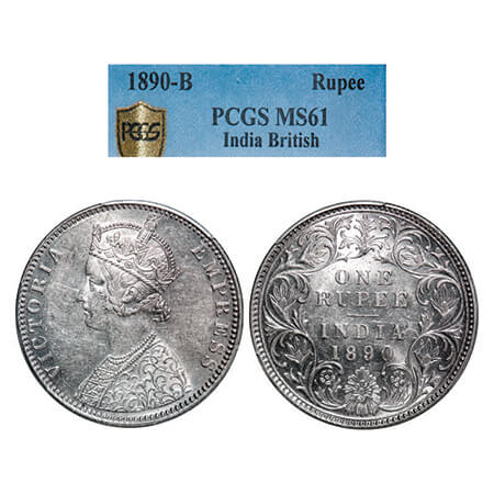 Victoria Empress, Silver, Rupee, 1890, Bombay Mint, C2/I, 'B' incused, Die rotation on Rev