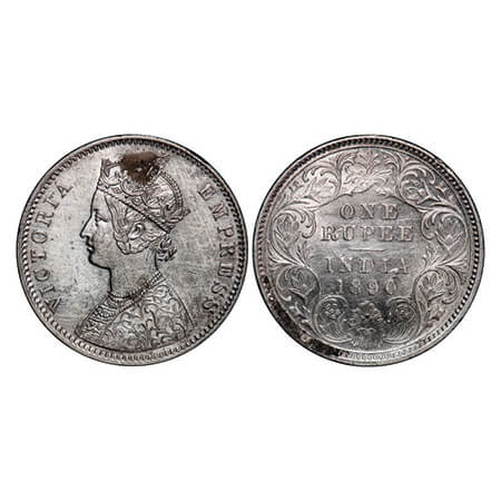 Victoria Empress, Silver, Rupee, 1890, Calcutta Mint, C3/I(i), 'C' incused, Ghost on Rev. 