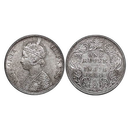 Victoria Empress, Silver, Rupee, 1891, Bombay Mint, C2/I, 'B' incused. GK 569, F. Prid 179