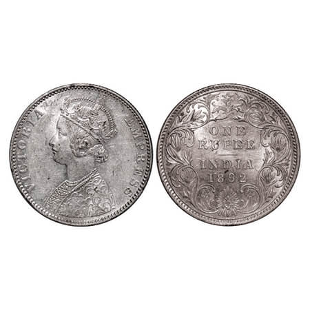 Victoria Empress, Silver, Rupee, 1892, Bombay Mint, C2/I(ii), 'B' incused. GK 573, F. Prid