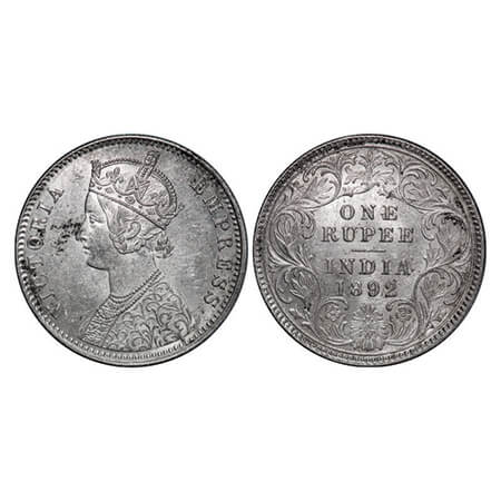 Victoria Empress, Silver, Rupee, 1892, Calcutta Mint, C3/I, 'C' incused. GK 576, F. Prid 1
