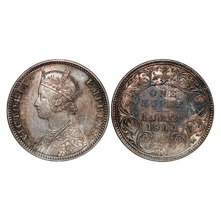 Victoria Empress, Silver, Rupee, 1900, Bombay Mint, A3(i)/I(ii), 'B' incused. GK 589, F. P
