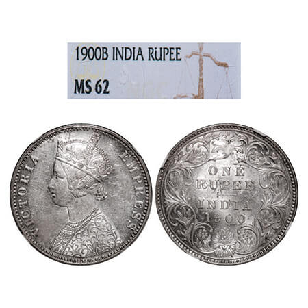 Victoria Empress, Silver, Rupee, 1900, Bombay Mint, A3(i)/I(ii), 'B' incused. GK 589, F. P