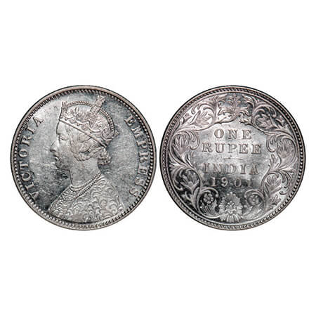 Victoria Empress, Silver, Rupee, 1901, Bombay Mint, A3(i)/I(ii), 'B' incused. GK 591, F. P