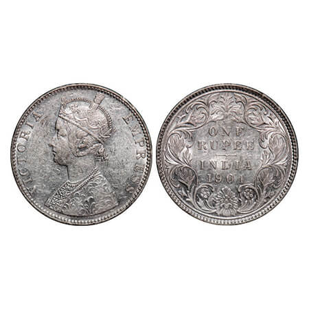 Victoria Empress, Silver, Rupee, 1901, Bombay Mint, C2(ii)/I, 'B' incused. GK 596, F. Prid
