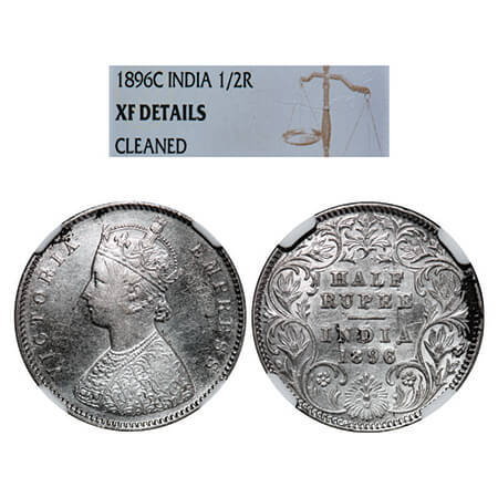 Victoria Empress, Silver, Half Rupee, 1896, Calcutta Mint, A/I, 'C' incused. GK 652, F. Pr