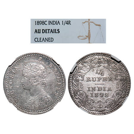 Victoria Empress, Silver, 1/4 Rupee, 1898, Calcutta Mint, C/II, 'C' incused. GK 735. NGC S