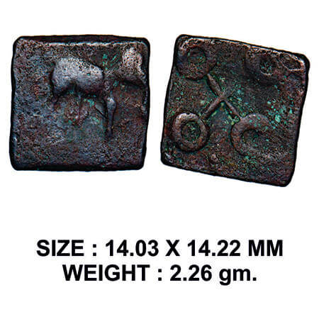Satavahanas, Siri Satakarni, Vidarbha Region, Copper Unit, 2.26g, Obv: Elephant standing f