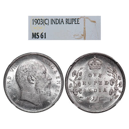 Edward VII, Silver, Rupee, 1903, Calcutta Mint, No mint mark, Normal 5 diamonds. GK 924, F
