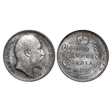 Edward VII, Silver, Rupee, 1905, Bombay Mint, 'B' incused and dot, Top stroke of numeral 5