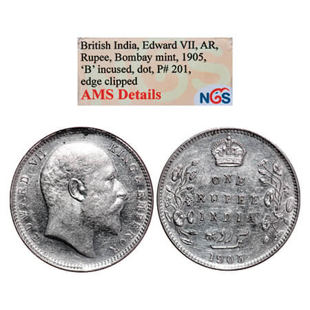 Edward VII, Silver, Rupee, 1905, Bombay Mint, 'B' incused and dot, Top stroke of numeral 5