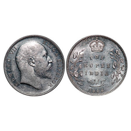 Edward VII, Silver, Rupee, 1906, Bombay Mint, 'B' incused and dot. GK 940, F. Prid 202. Al