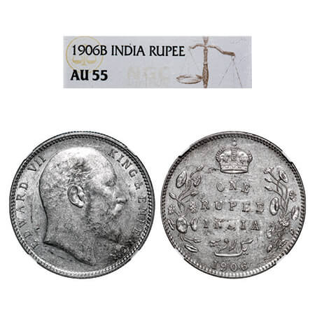 Edward VII, Silver, Rupee, 1906, Bombay Mint, 'B' incused and dot. GK 940, F. Prid 202. NG