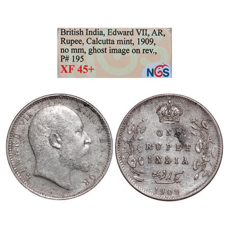Edward VII, Silver, Rupee, 1909, Calcutta Mint, No mint mark, Ghost on Rev. GK 950, F. Pri