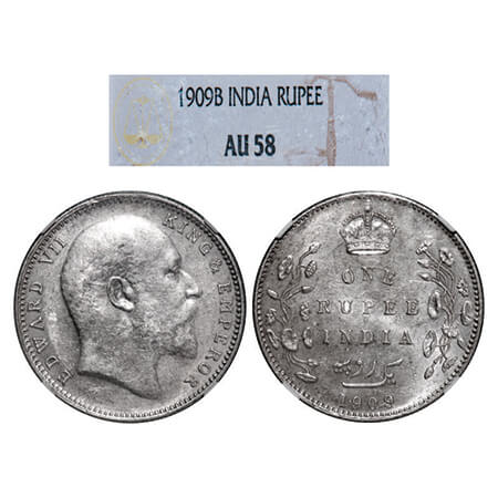 Edward VII, Silver, Rupee, 1909, Bombay Mint, 'B' incused and dot, Numeral '9' struck on n