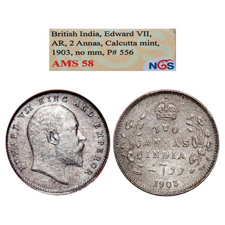 Edward VII, Silver, 2 Annas, 1903, Calcutta Mint, No mint mark, Die rotation on obv. GK 98