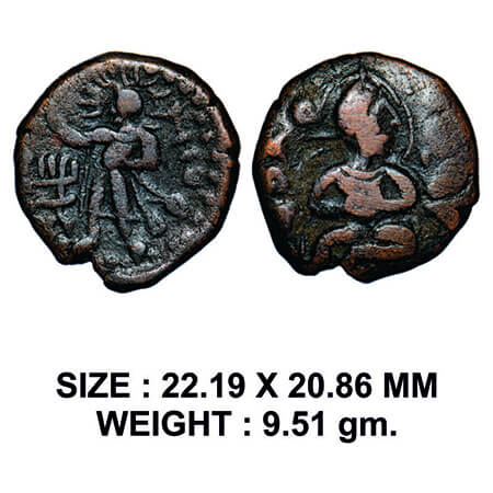 Kushans, Huvishka (c. 158-195 AD), Copper, 9.51g, Obv: King seated on throne holding both 