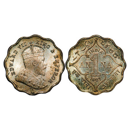 Edward VII, Copper-Nickel, 1 Anna, 1907, Bombay Mint, 'B' incused. GK 990, F. Prid 926. Ab