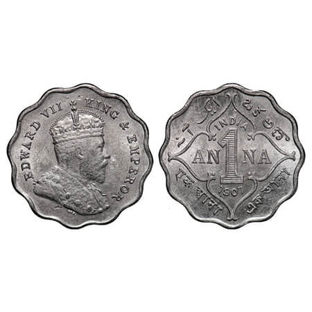 Edward VII, Copper-Nickel, 1 Anna, 1907, Bombay Mint, 'B' incused, Die crack on Rev, Planc