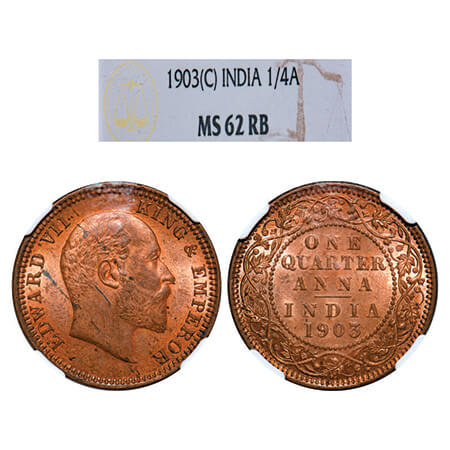 Edward VII, Copper, Quarter Anna, 1903, Calcutta Mint, No mint mark. GK 994, F. Prid 646. 