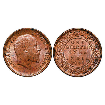 Edward VII, Copper, Quarter Anna, 1904, Calcutta mint, No mint mark, Multiple die cracks o