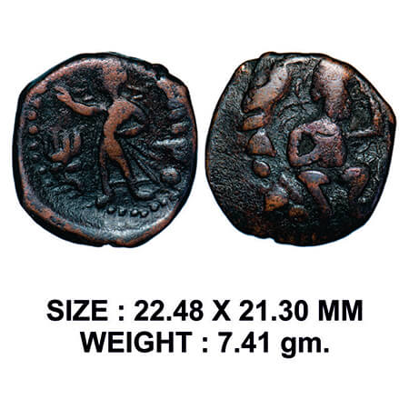 Kushanas, Huvishka, Copper Drachma, 7.41g, Obv: King seated facing with knees apart and he