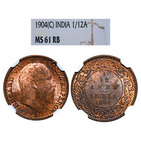 Edward VII, Copper, 1/12 Anna, 1904, Calcutta Mint, No mint mark. GK 1013, F. Prid 814. NG