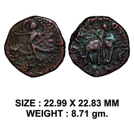 Kushans, Huvishka, Copper Drachma, 8.71g, Obv: king riding an elephant to right, holding a