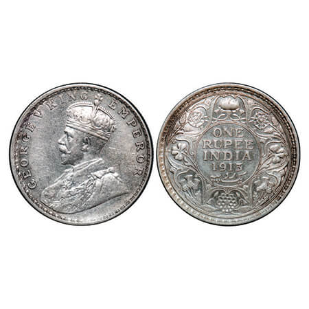 George V, Silver, Rupee, 1913, Bombay Mint, Dot. GK 1028, F. Prid 219. Extremely Fine+. Sc
