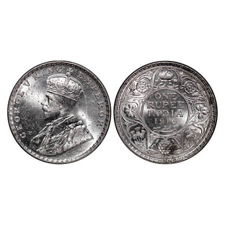 George V, Silver, Rupee, 1916, Bombay Mint, Dot. GK 1034, F. Prid 222. Mint State. Very Sc