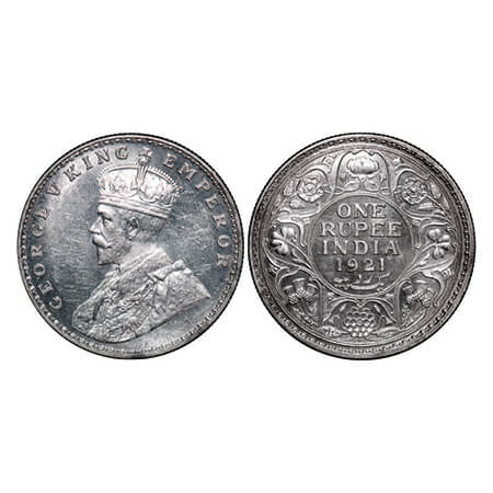 George V, Silver, Rupee, 1921, Bombay Mint, Dot. GK 1043, F. Prid 227. Uncirculated. Very 