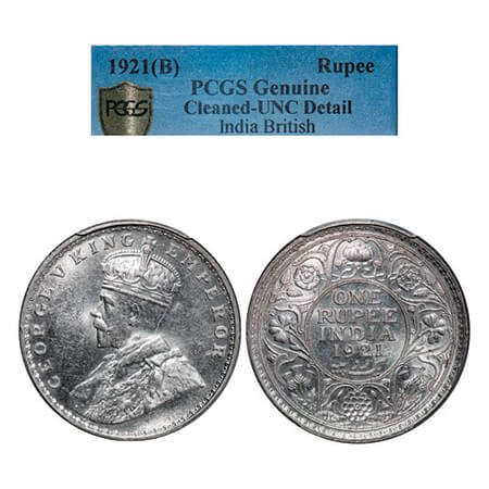 George V, Silver, Rupee, 1921, Bombay Mint, Dot. GK 1043, F. Prid 227. PCGS Slabbed UNC De