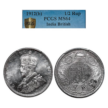 George V, Silver, Half Rupee, 1912, Bombay Mint, Dot. GK 1047, F. Prid 336. PCGS Slabbed M
