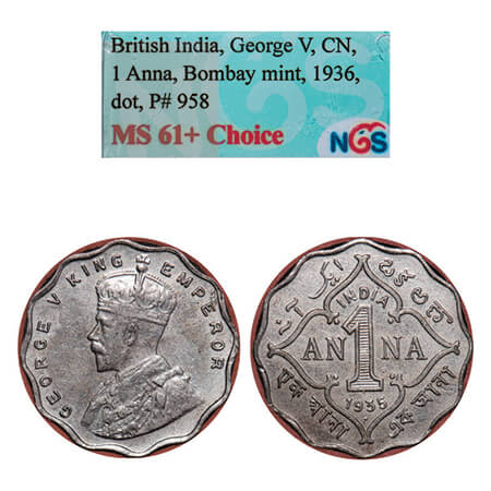 George V, Copper-Nickel, 1 Anna, 1935, Bombay Mint, Dot, Planchet flaw on Obv mentioned on